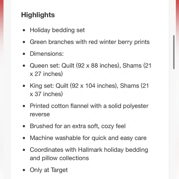 HALLMARK NWT 3pc winter berries quilt set -green/red/gray -queen - Picture 6 of 9